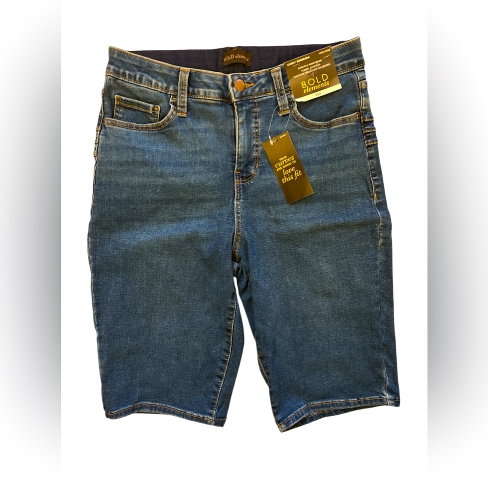 Bold Elements Women’s Denim Shorts Size 8 curvy Bermuda High-rise stretch